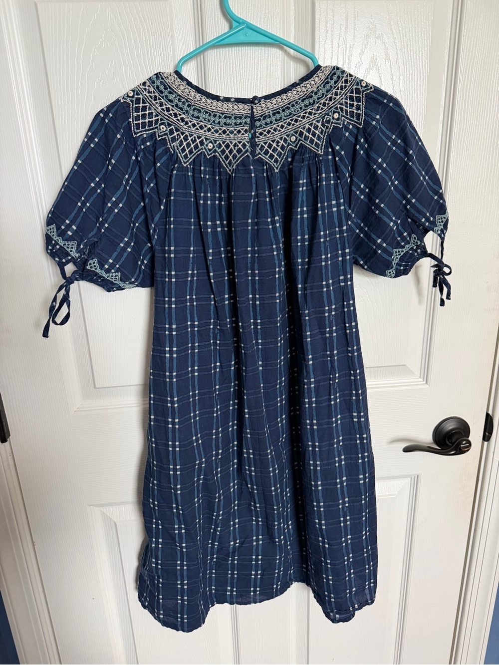 Madewell Embroidered Puff-Sleeve Babydoll Dress in Indigo Plaid XXS - Picture 5 of 5